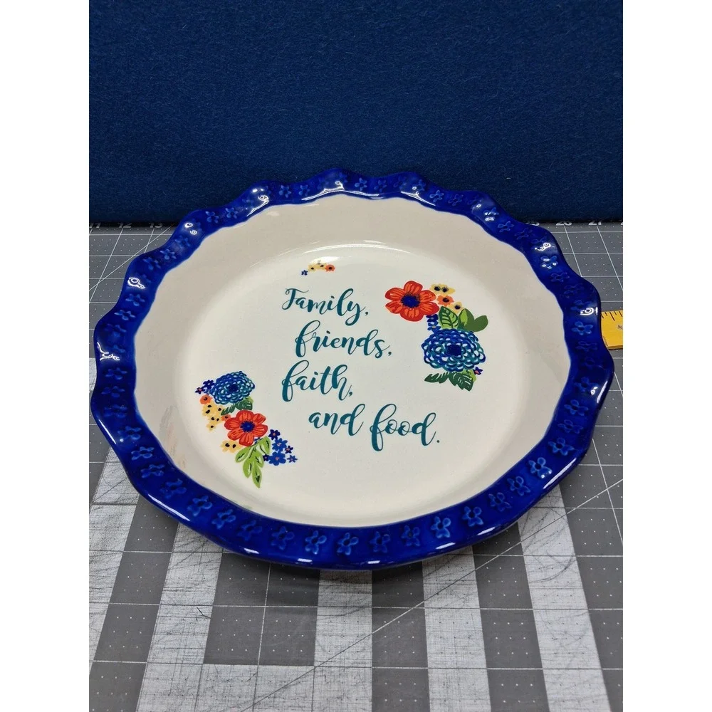 Pioneer Woman Pie Plate Multicolor Dazzling Dahlias Sentiment Stoneware 12216801